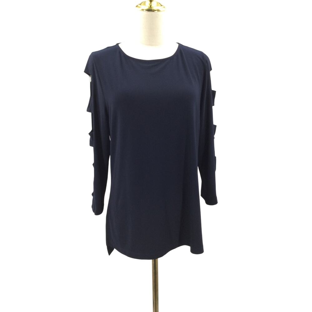 ANNE KLEIN SZ M black long sleeve cutout round neck top blouse shirt NWT B65